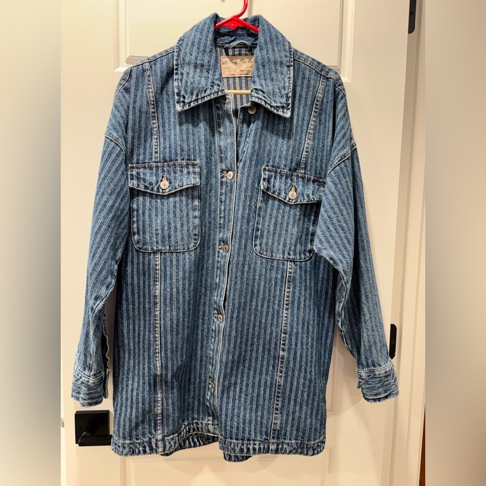 We The Free Blue Striped Denim Jacket NWOT